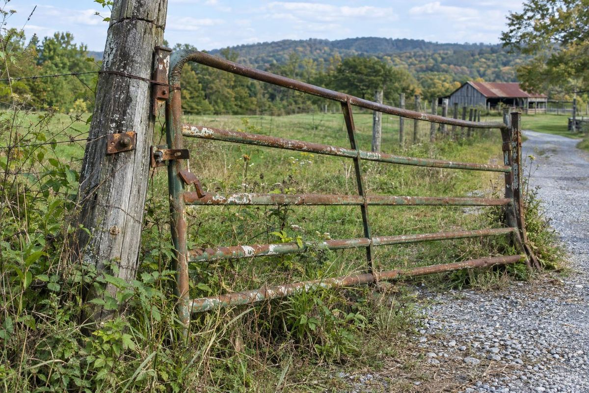 Sagging, rusted gate, now rebuilt, before